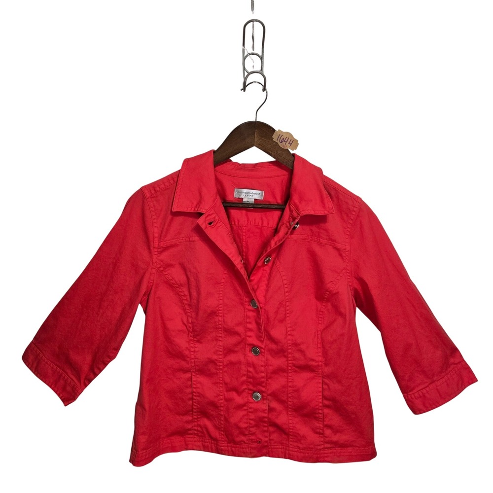 Christopher & Banks Petite Red Button Front Denim Style Jacket Size PL